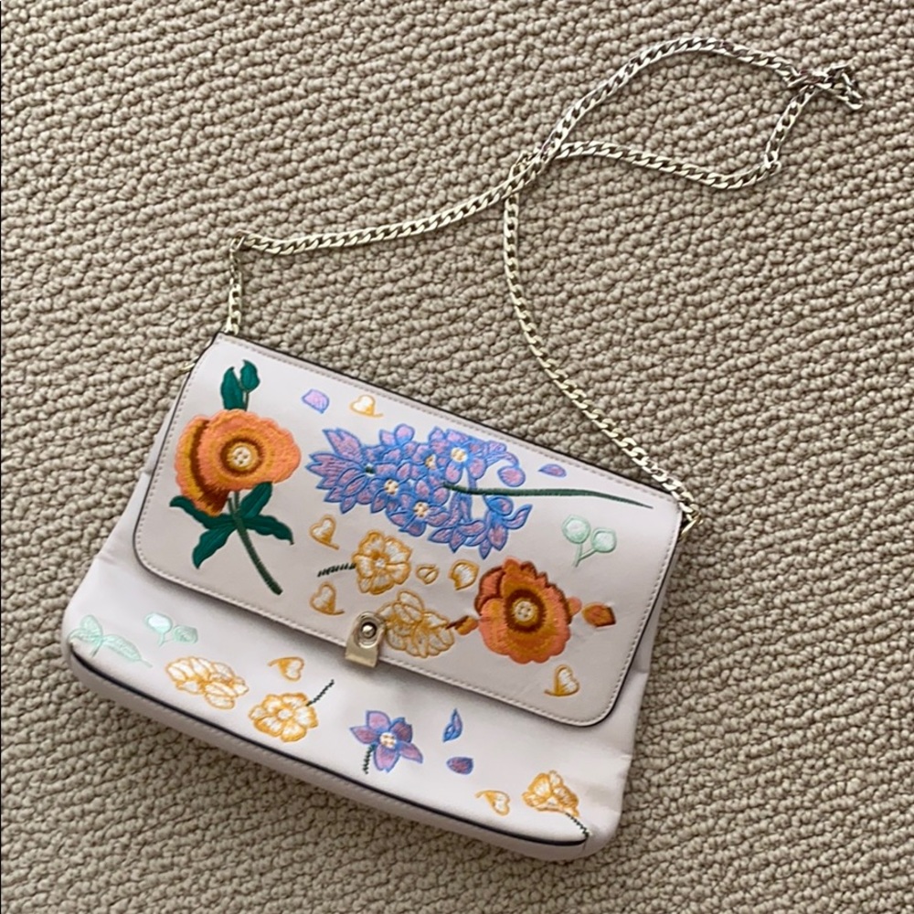 Topshop Crossbody Bag Floral Embroidered Leather